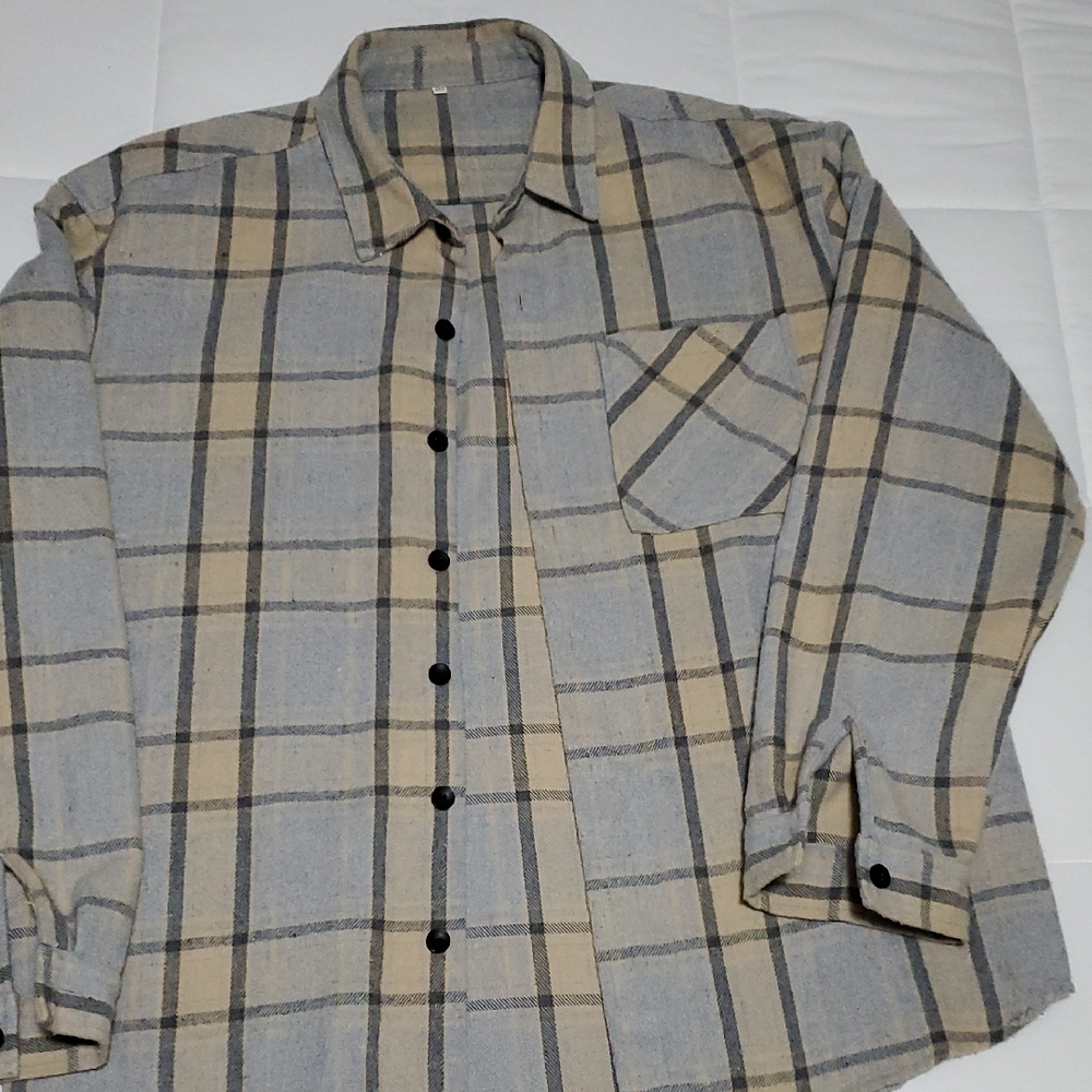 Beige and Gray Plaid Shirt